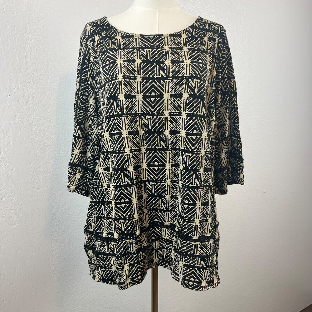 Lucky Brand Top Womens‎ 2X Black Geometric Artsy Boho Comfort Minimal Abstract